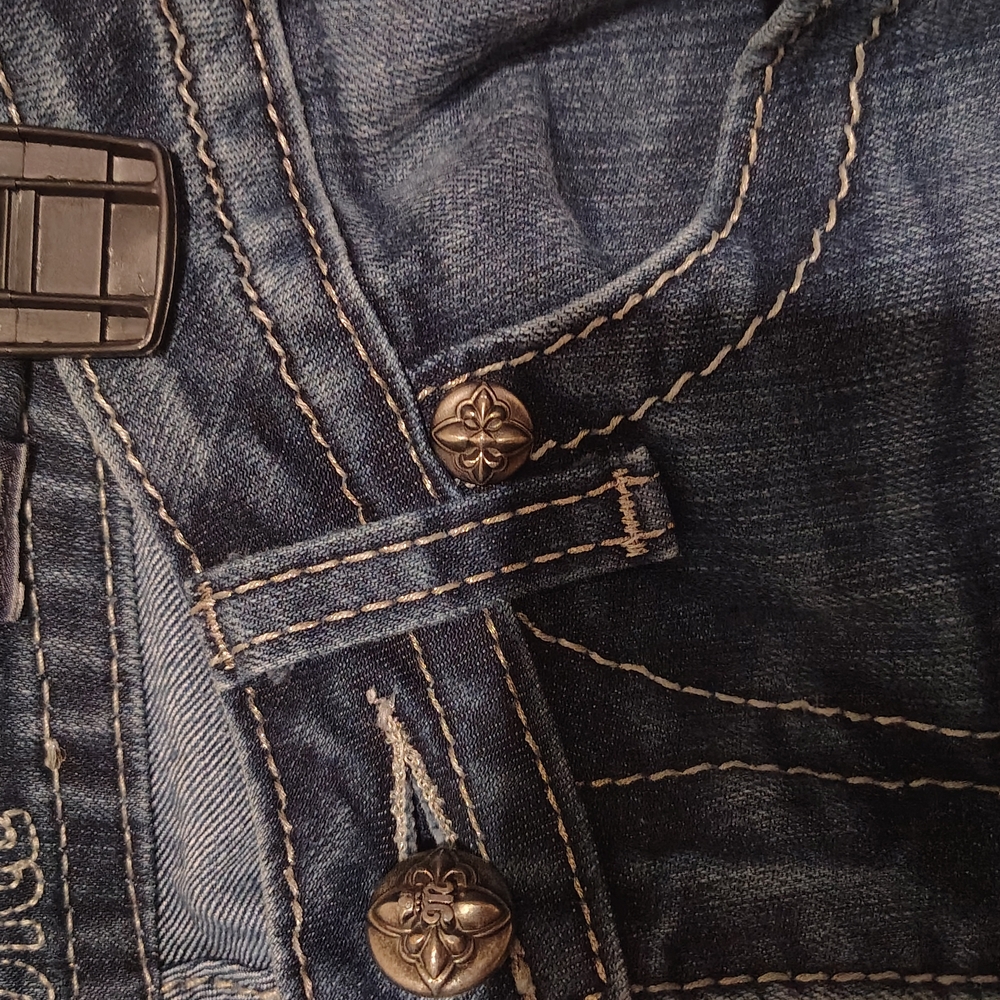 Miss Me Blue and Silver Jeans with Vintage Stitching